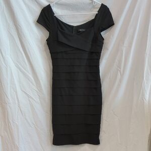 WHBM | Little Black Dress Cap Sleeves Knit Layers Bandage Style Cocktail | 4